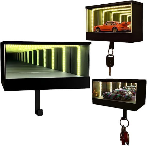 Garage Key Rack 3D Wall Mounted Mirror LED Light Display Box